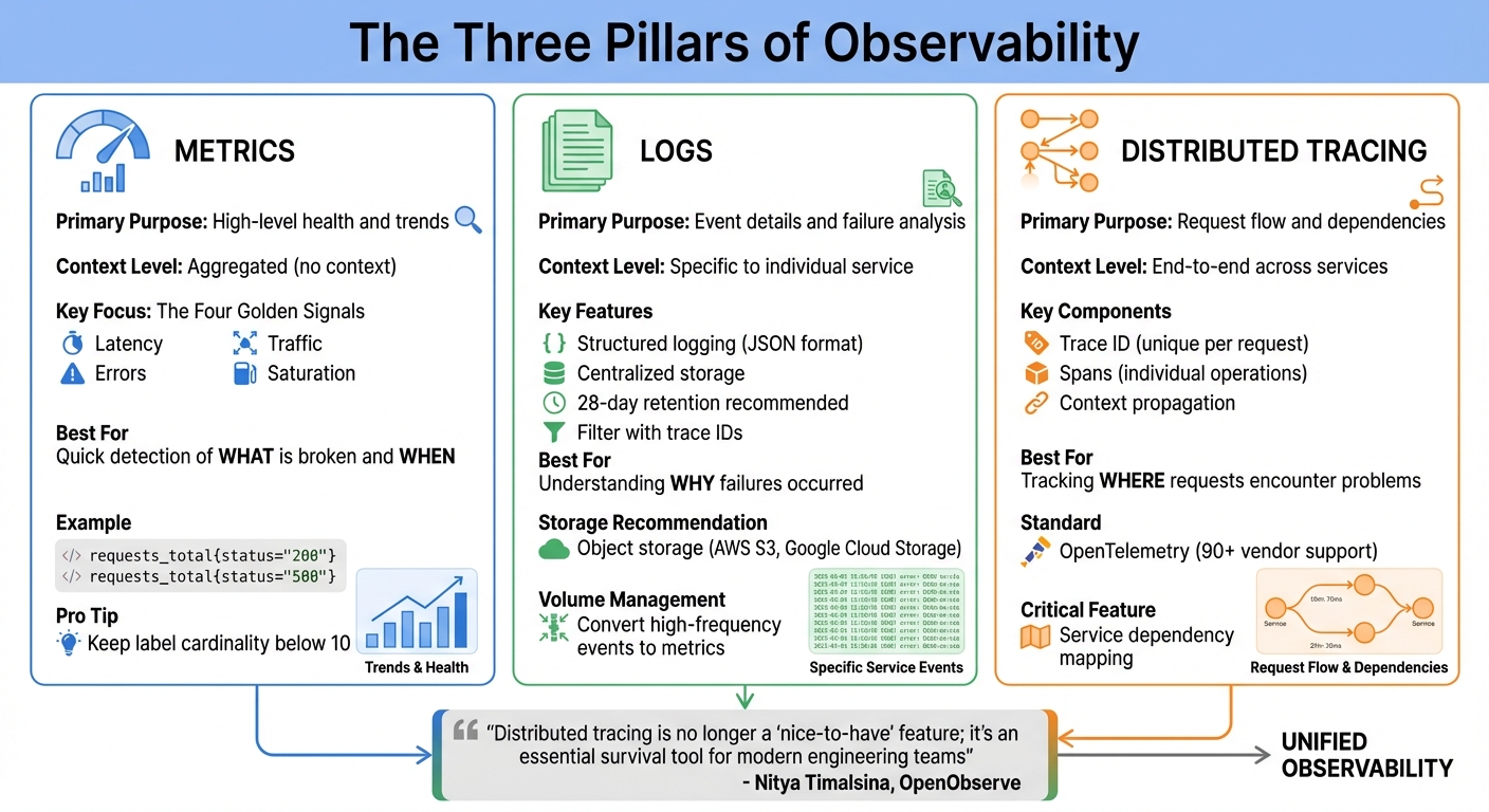 Three Pillars of Distributed Systems Observability: Metrics, Logs, and Traces