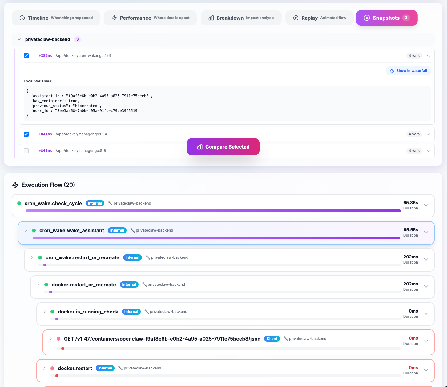 Live production capture points with variable snapshots