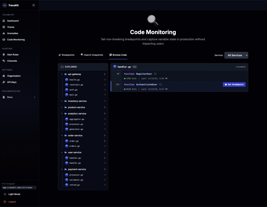 Tracekit - code monitoring