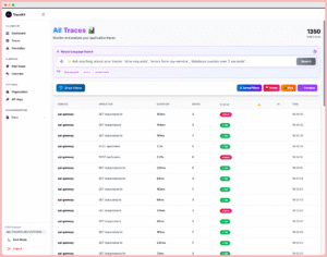 Observability definition illustrated with distributed tracing dashboard showing system telemetry