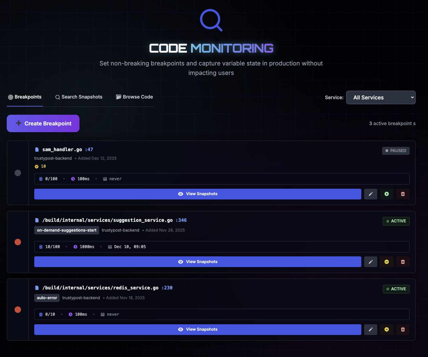 Live Production Breakpoints